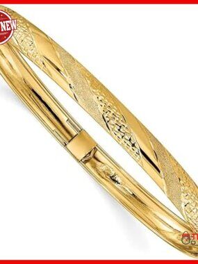 10K Yellow Gold Flexible Bangle Bracelet 7.5 Inches Diamond Cut